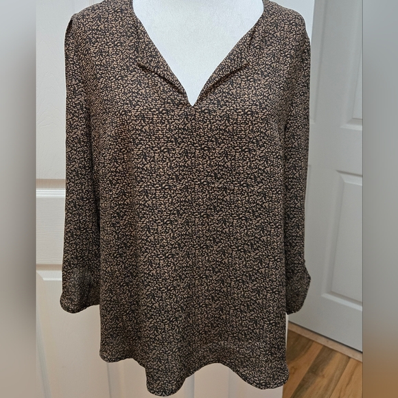 Les Serein, Presley 3/4 Sleeve Blouse, Brown-black Abstract Print, Sz L - Picture 1 of 13